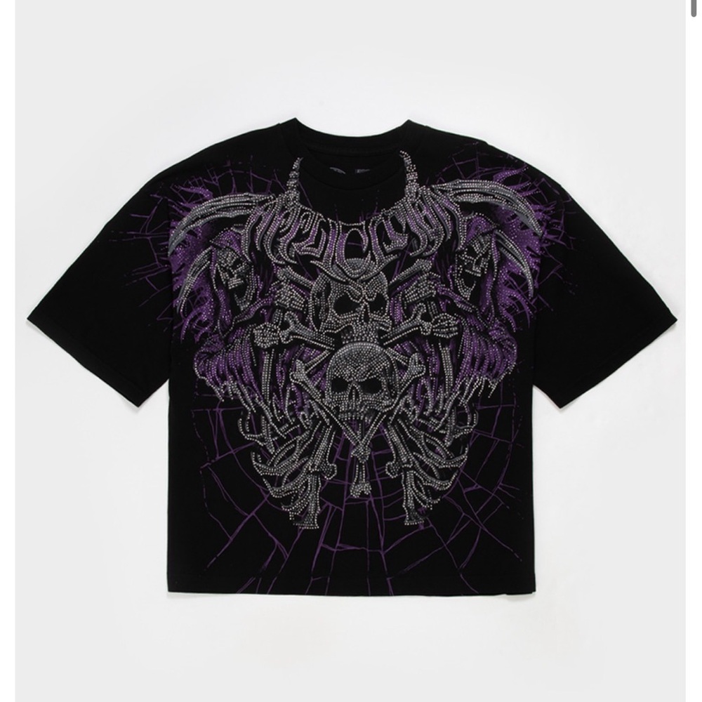 Affliction Black Short Sleeve Tee with Purple and Silver Skull Motif